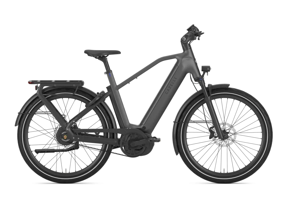 Gazelle Eclipse C380+ electric bike in matte anthracite grey, high-step frame