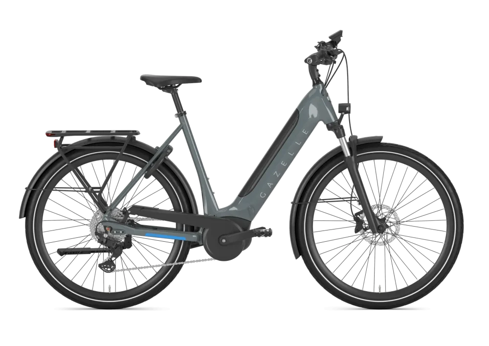 Gazelle Ultimate T10 electric bike in thunder grey, low-step frame
