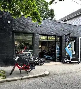 Mission Electric storefront with bikes out front