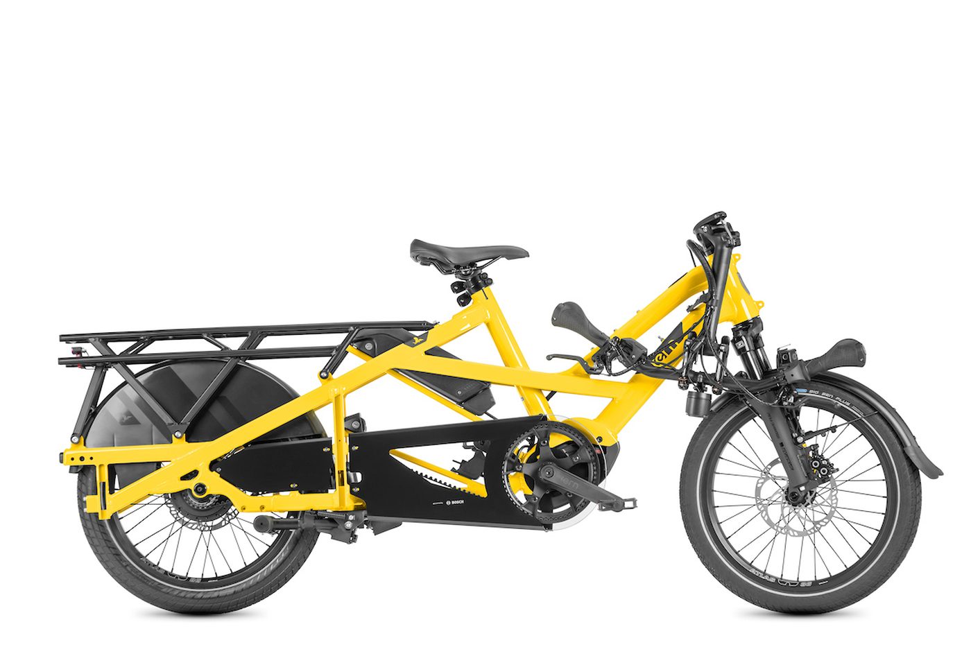 A Tern GSD Gen 3 folded down, showing how little space it takes up in storage